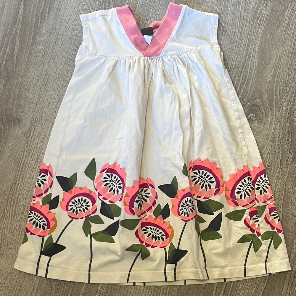 Tea Collection Pink and White Floral Kids Dress
